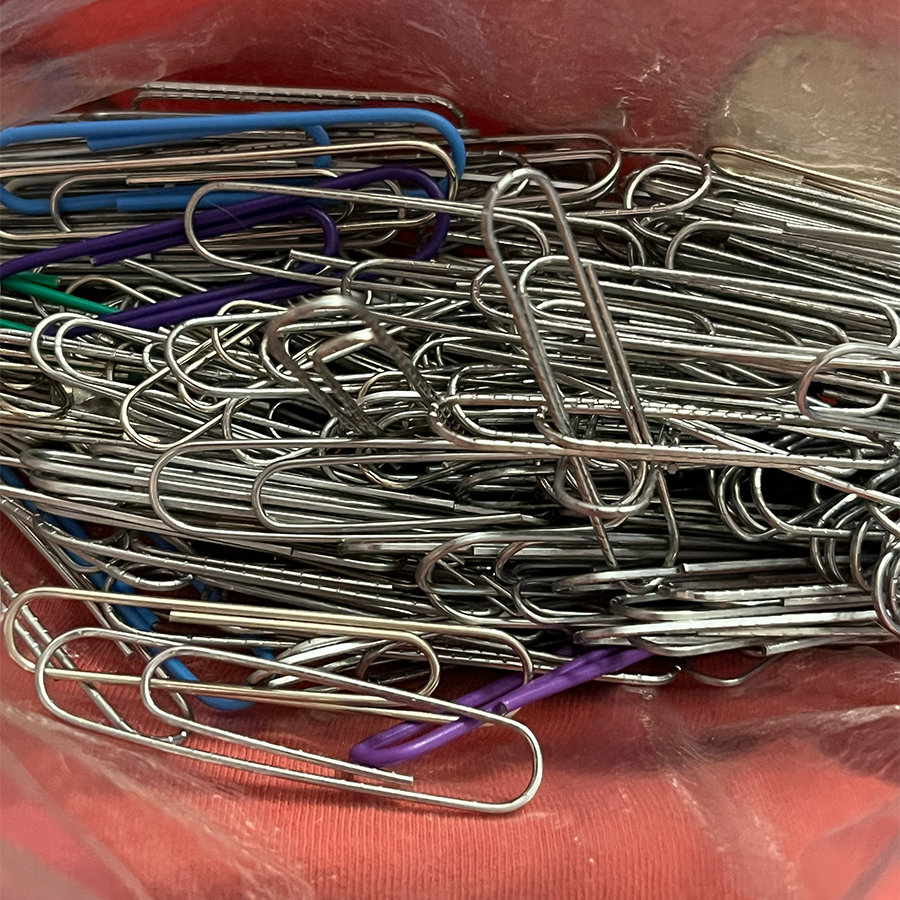 Nextly, I found a bag of paper clips  my mom has collected. I thought it would be interesting to put this junk to use