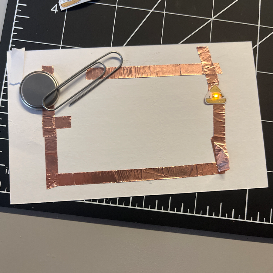 Our new circuit based on our drawing. I included a switch as a paper clip to turn it on and off. I'm happy this circuit worked