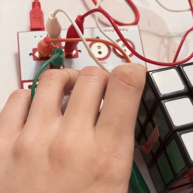 I added copper tape to another side so when it is touched, it moves the P5 cube in a direction similar to that.